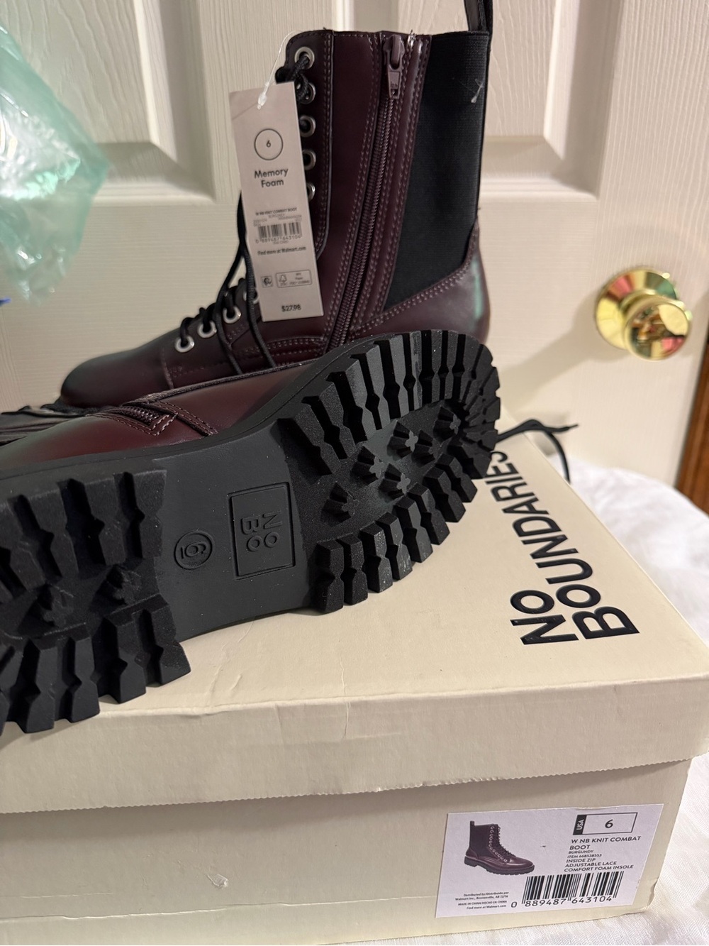 No Boundaries Lace-Up Combat Boots in Deep Burgundy with Black Soles